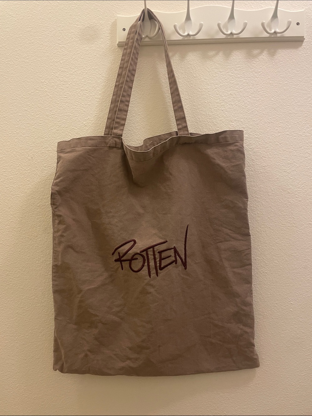 Canvas Tote Bag with 'Rotten' Logo in Brown